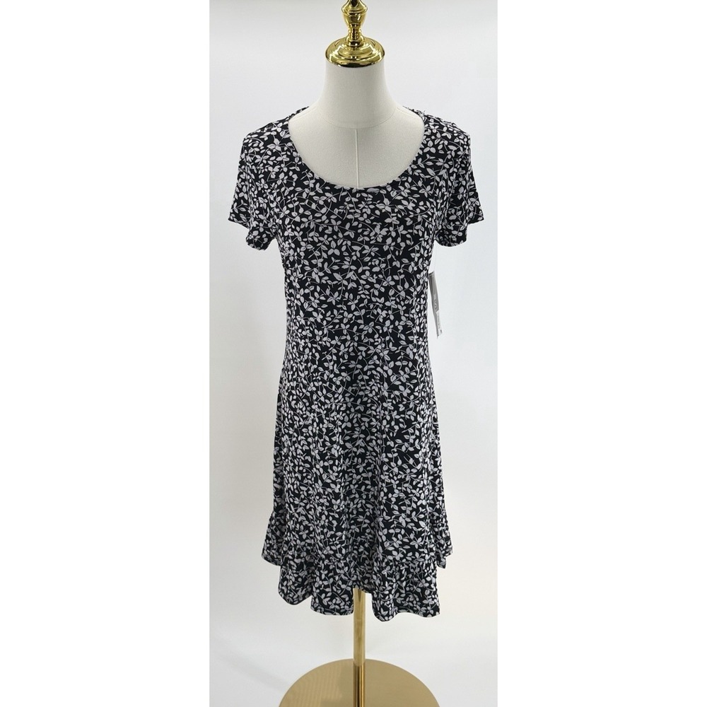 MSK Women's Vine Print Short Sleeve Black White Casual T Shirt Dress Small S